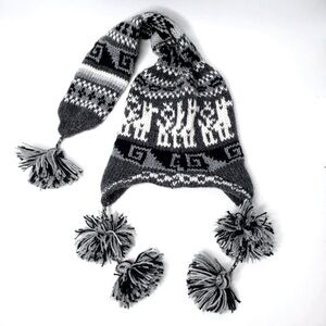 Peruvian Artisanal Llama Knitted Extended Top Ear Flap Toboggan Chullo Hat OS